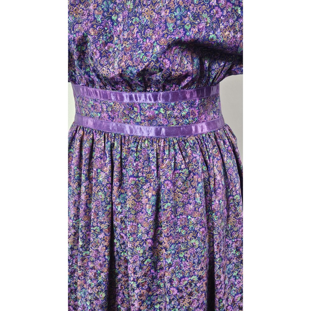 Maggy Boutique Vintage 80s Purple & Green Short Sleeve Midi Dress Size 8 - Picture 4 of 13